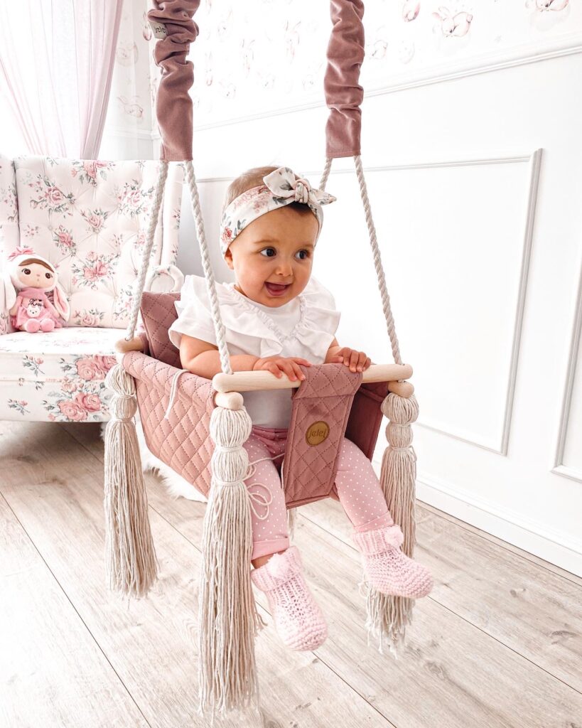 jelej® Hopla Rosy wooden baby swing stylish pillow