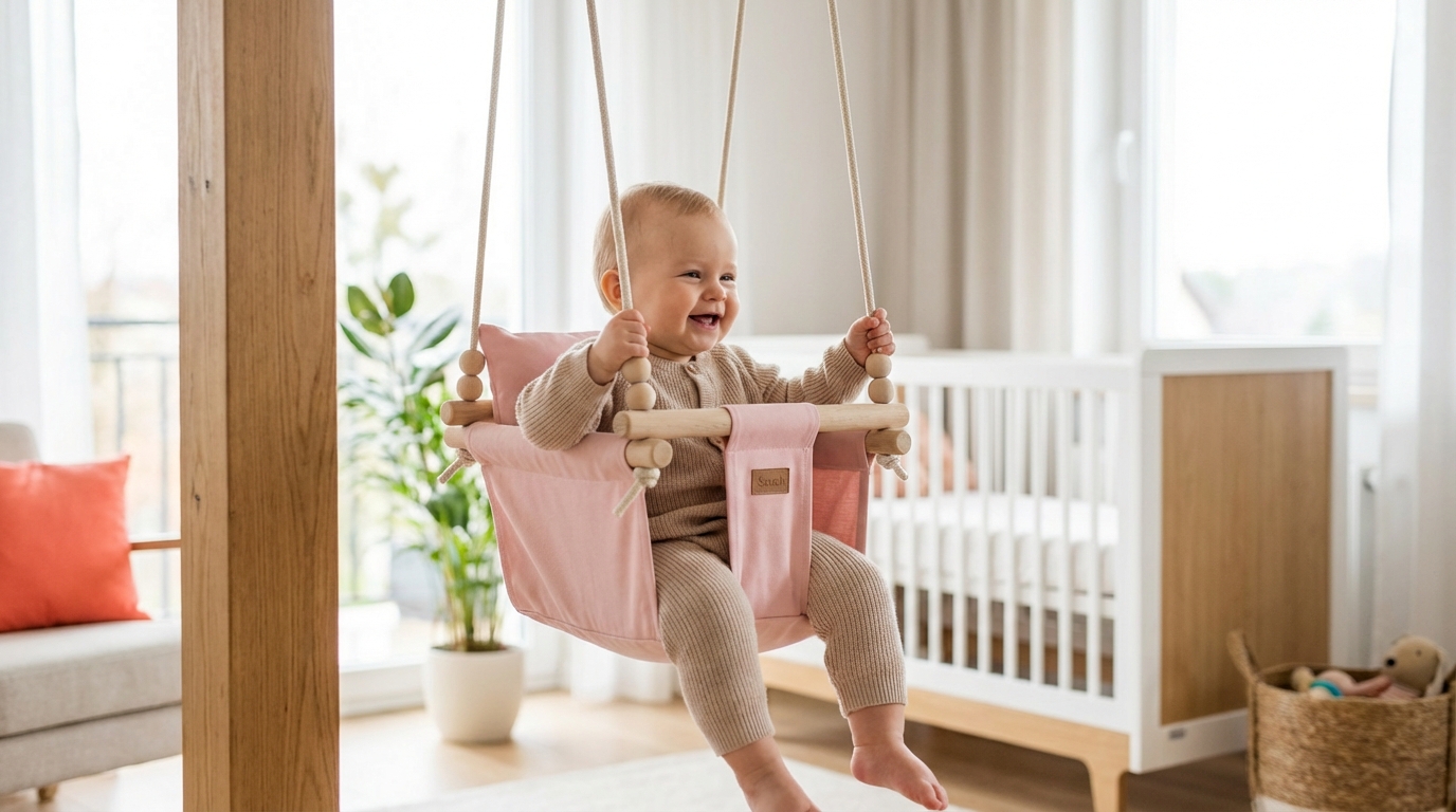 Szuch Huśtawka Dla Dzieci Różowa in use